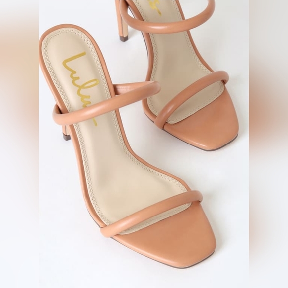 Lulu's Theyaa Tan Square-Toe High Heel Sandals - Picture 3 of 3